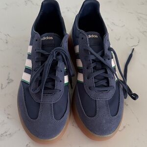 Adidas Navy Sneakers with White and Green Stripes